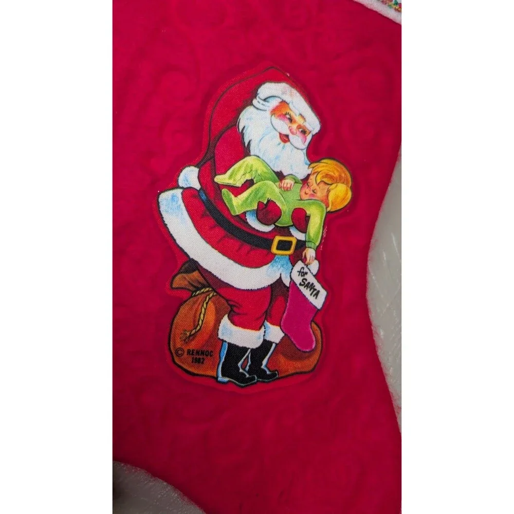 Vintage Rennoc 1982 Red White Santa Sleeping Child Felt Stocking